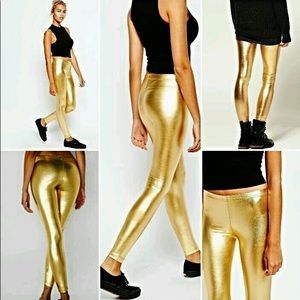 American Apparel Gold Metallic Leggings Small